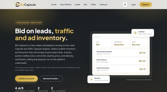 Bid Capsule bidding marketplace screenshot